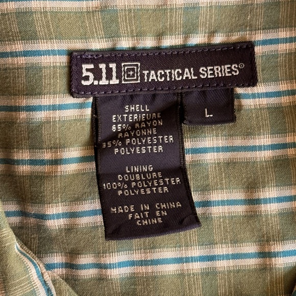 5.11 TACTICAL SERIES Men’s Button & Snap Green/Blue Plaid Short Sleeve Shirt L - Picture 3 of 10